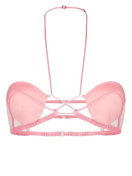 Biustonosz Nensi Dojaka tiulowy z dekoltem halter różowy