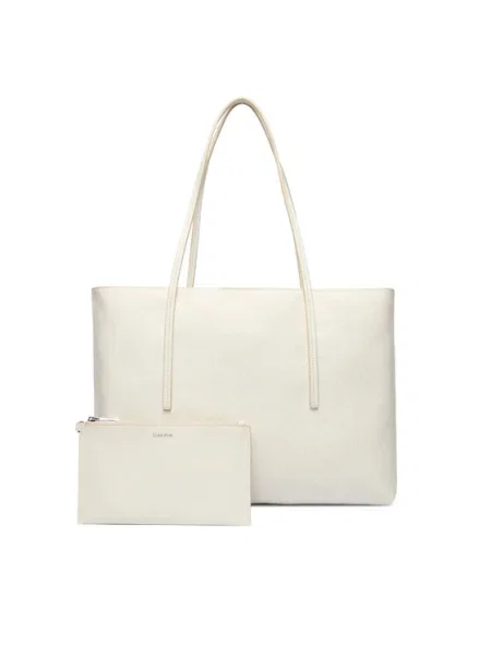 Дамска чанта Calvin Klein Emblem Aop Tote W/ Pouch Екрю бяло