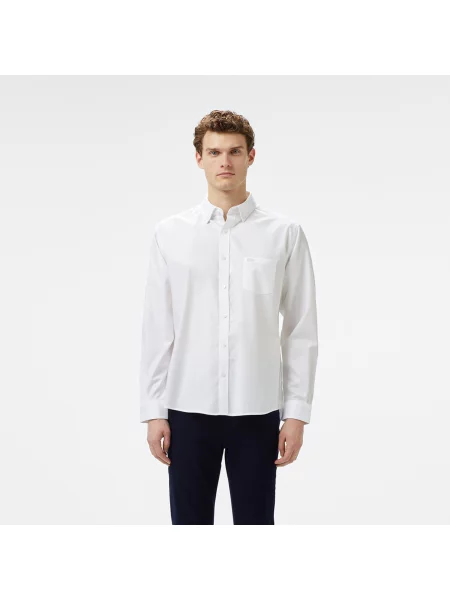 Lacoste Koszula O Regularnym Kroju Z Długim Rękawem I Kołnierzykiem Zapinanym Na biała