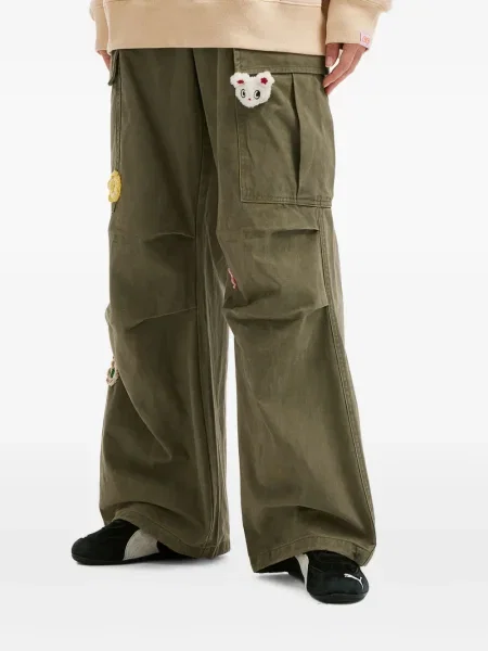 Pantaloni cargo Mini Cream cu model floral verde