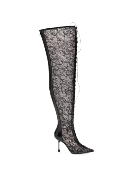 Cizme Jimmy Choo cu șireturi din dantelă negru