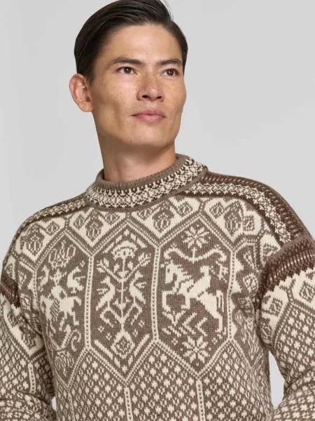 Sweter z dzianiny ze stójką Dale Of Norway beżowy