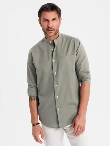 Lanena srajca Ombre s stoječim ovratnikom siva