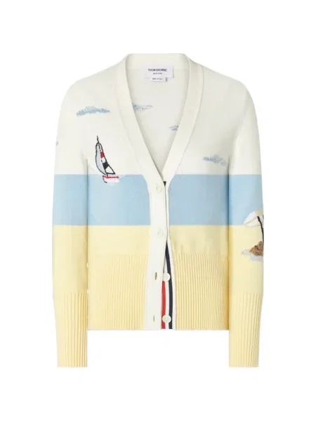Cardigan Thom Browne cu broderie galben