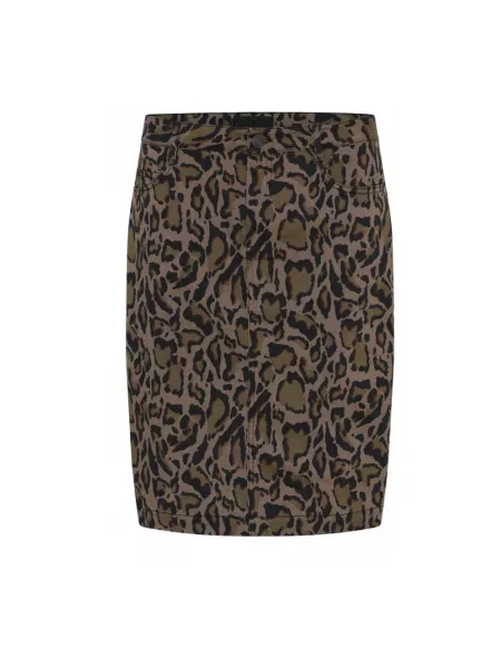 Spódnica midi C.ro z nadrukiem do kolan w panterkę brązowa