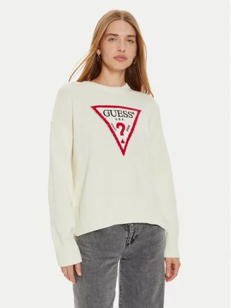 Sweter Guess Jeans Ls Cn Big Triangl Cream L beżowy
