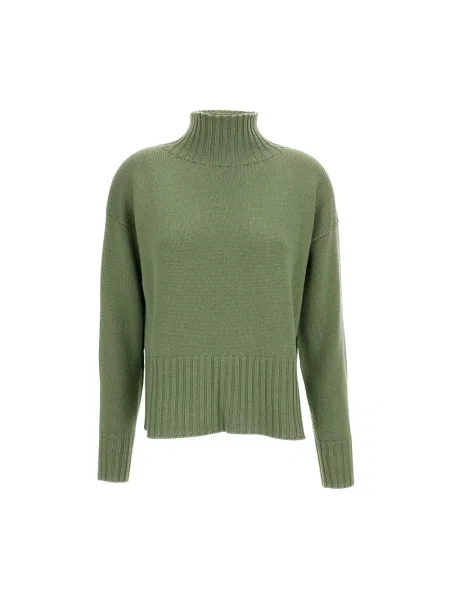 Lniany sweter z golfem Drumohr zielony
