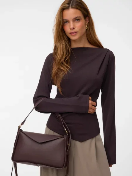 VERO MODA Tričko VMMILLE tmavě hnědá