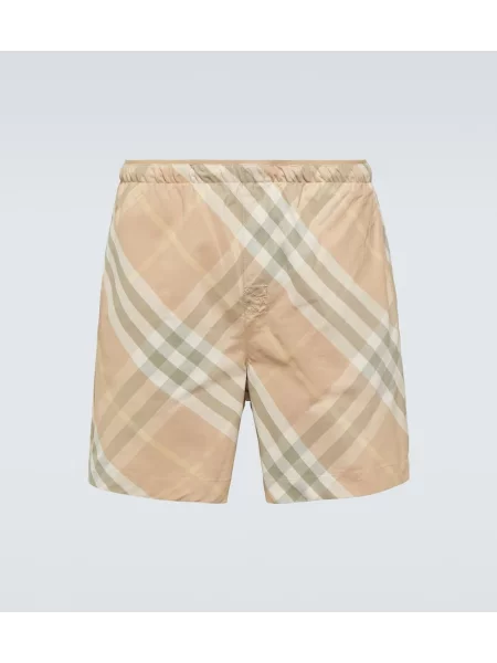 Plavalne hlačke Burberry s karirastim vzorcem bež