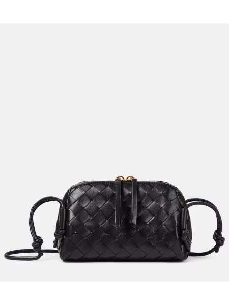 Usnjeni torbica Bottega Veneta črna