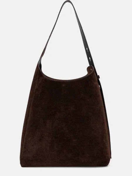 Tory Burch geantă de mana din piele întoarsă Romy Suede Hobo Bag maro