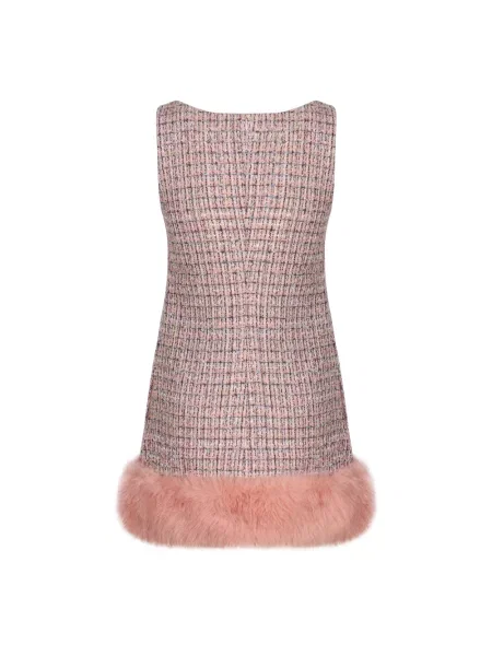 Sukienka mini Self-portrait tweedowa bez rękawów różowa