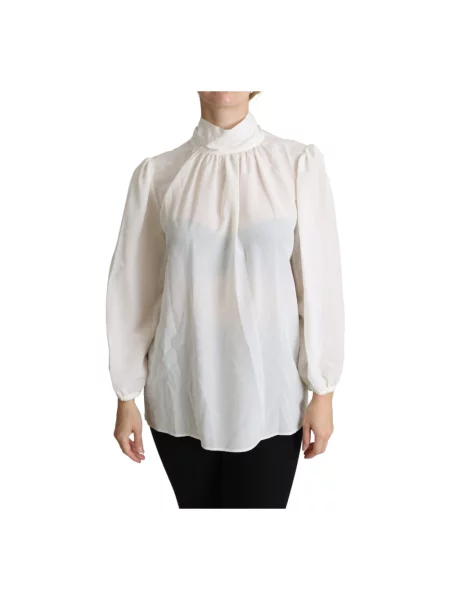 Jedwabna bluzka Dolce And Gabbana z kokardką elegancka biała