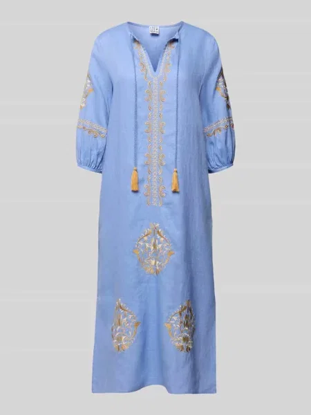 Sukienka tunikowa z lnu z kołnierzem z lamówką i detale z chwostami Emily Van Den Bergh