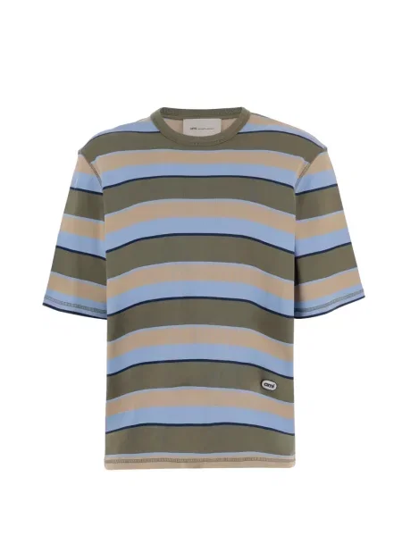 Tricou polo Ami Paris cu dungi verde