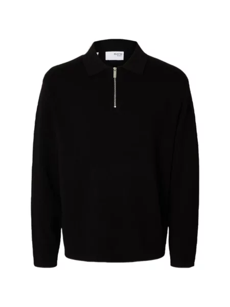 Tricou polo Selected tricotate negru