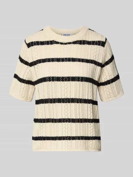 T-shirt o kroju regular fit z dzianiny z czystej bawełny Pieces beżowa