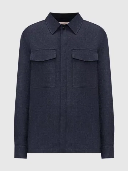 Куртка в стилі сорочки з льону Agnona синя