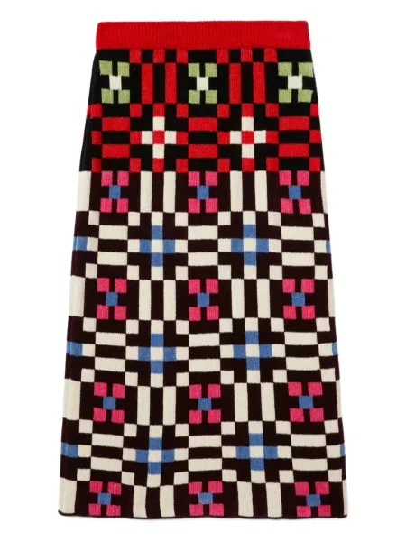 Fustă La Doublej tricotate cu imprimeu geometric roșu