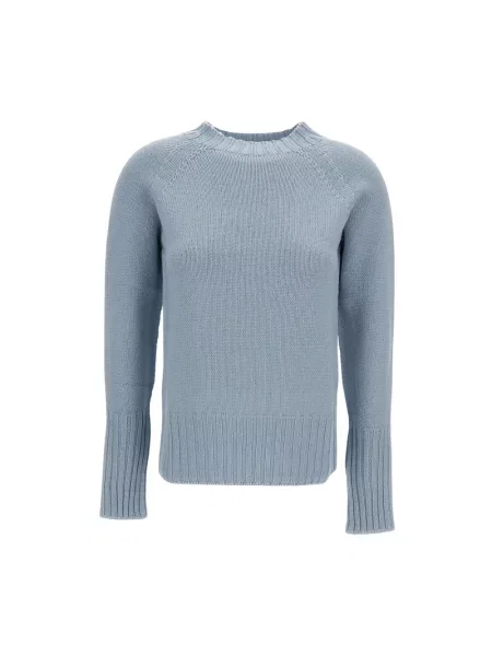 Sweter Drumohr wełniany z okrągłym dekoltem niebieski