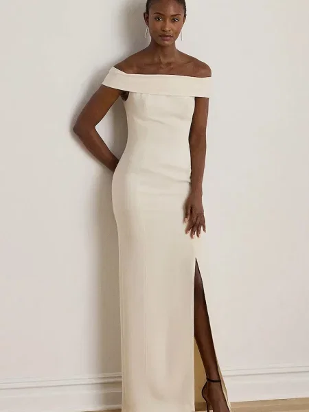 Lauren Ralph Lauren sukienka beżowy maxi dopasowana biała