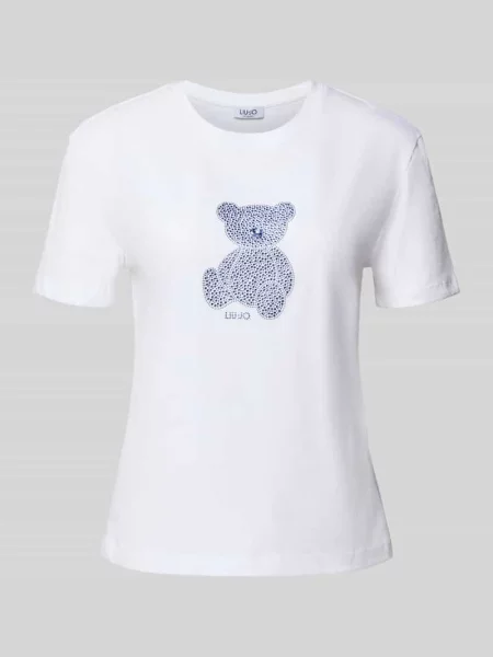 T-shirt o kroju slim fit z obszyciem ozdobnymi kamieniami Liu Jo White biała
