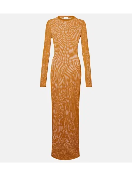 Dzianinowa przezroczysta sukienka maxi Saint Laurent garniturowa żółta