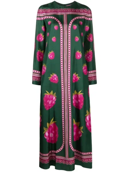 Rochie maxi La Doublej de mătase cu imagine de costum verde