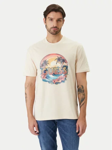 Guess Marškinėliai Reglan Fit smėlio