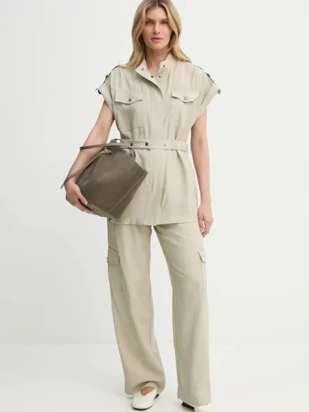 Bruuns Bazaar koszula relaxed ze stójką beżowy