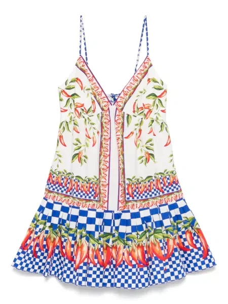 Костюм мини рокля Farm Rio с принт бяло