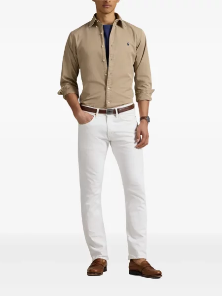 Tricou Polo Ralph Lauren din piele cu broderie în carouri maro