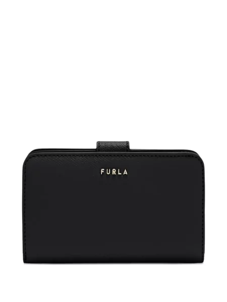 Iš natūralios odos klasikinio piniginė Furla su autografu juoda