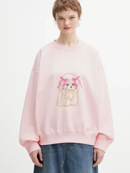 GANNI bluza z nadrukiem różowy