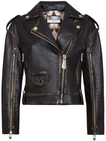 Geanta de piele Philipp Plein biker cu autograf negru