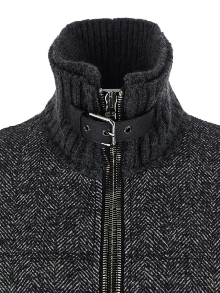 Pletená žebrovaná bomber bunda Dolce & Gabbana se vzorem rybí kosti šedá