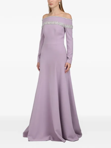 Maxi rochie maxi Dina Melwani cu model floral de costum violet