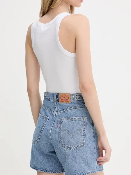 Levi's pantaloni scurți jeans uni high waist albastru