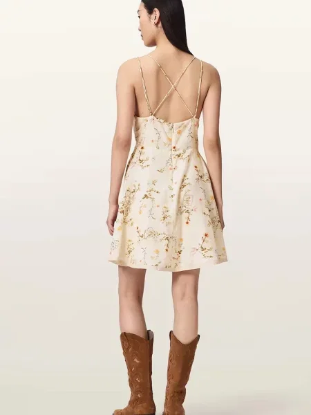 AllSaints rochie de vară cu vâscoză CLAIRE galben