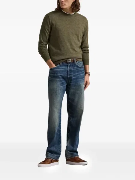 Fleece polo Polo Ralph Lauren με κέντημα με λαιμόκοψη v κόκκινο