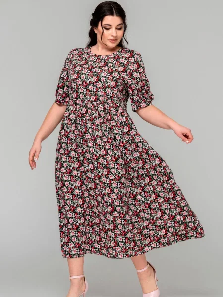 Сукня міді All Posa віскоза/модал чорний