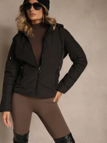 Pikowana Kurtka Przejściowa z Kapturem z Możliwością Odpięcia Olantta czarna