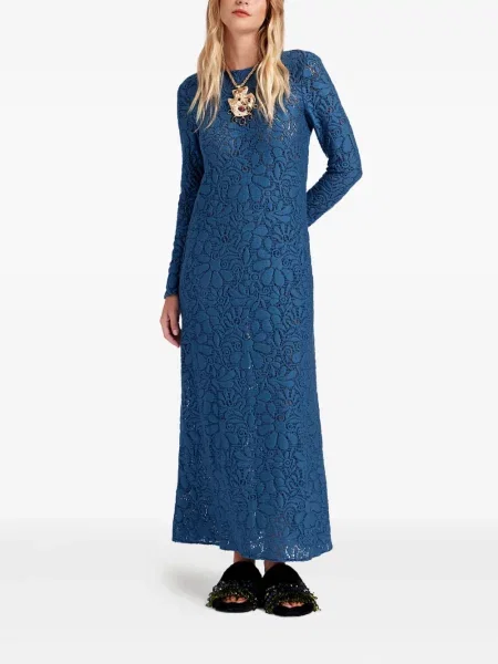 Rochie maxi La Doublej din dantelă lungă de costum albastru