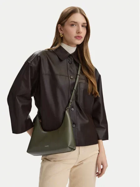 Ročna torba Calvin Klein Foil Logo Conv Shou?Lder Bag Bež zelena