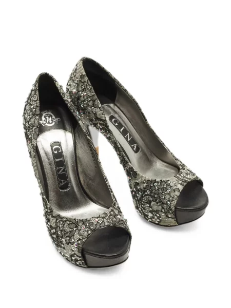 Pantofi cu toc Gina din dantelă negru