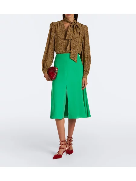 Fustă midi Valentino de mătase verde