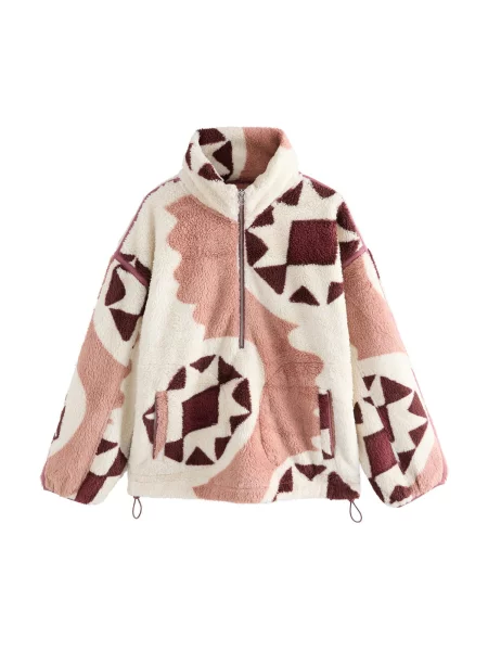 Next Jachetă fleece roz pal / roşu închis / murdar alb