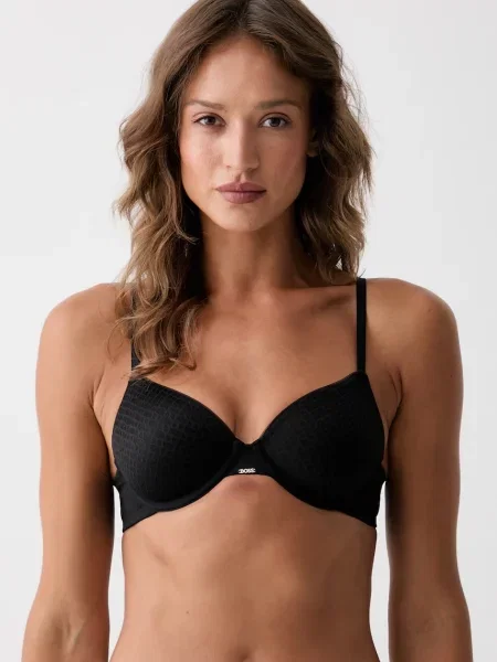 BOSS športová podprsenka PADDED DEMI_B LACE čierna