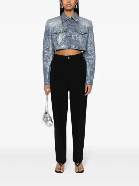 Plisuoti plačiakojis kelnės Versace Jeans Couture juoda