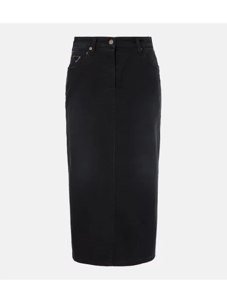 Fustă din denim Prada până la genunchi negru